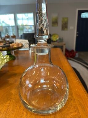 Vintage 70’s Clear Glass Decanter with Hand  Blown Air Twist Tall Stopper.